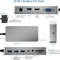 Surface Pro Dock само за Surface Pro 4/Pro 5/Pro 6 USB хъб с Gigabit Ethernet порт, HDMI VGA 4K , снимка 3 - Друга електроника - 44975966