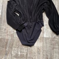 Черно еластично парти официална рипс V образно боди деколте с прехлупване , снимка 4 - Блузи с дълъг ръкав и пуловери - 45750549