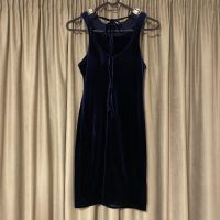 Тъмно синя рокля с камъни, плюш, S, снимка 3 - Рокли - 45078954