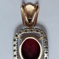 Руски златен медальон  с естествени гранат и брилянти, снимка 2 - Обеци - 45666968
