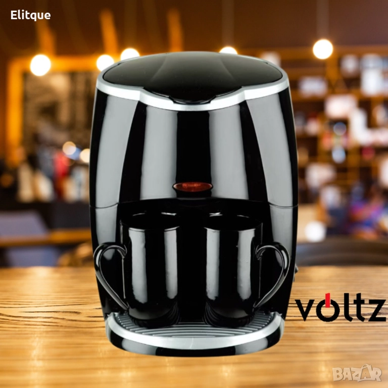 Кафеварка Rosberg Voltz 450W с две чаши, Черна, 2 ГОДИНИ ГАРАНЦИЯ, снимка 1