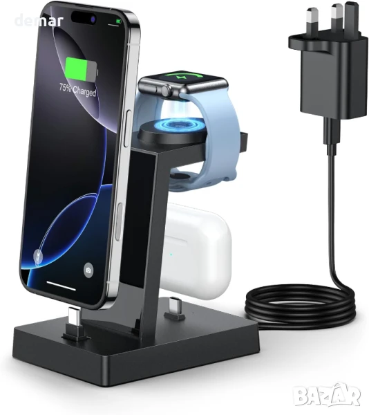 3 в 1 зарядна станция - ADADPU зарядна станция за iPhone и iWatch с 30W USB C адаптер, снимка 1