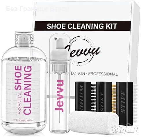 Нов Комплект за почистване Концентриран препарат за обувки с пяна, 3 четки и кърпа, снимка 1