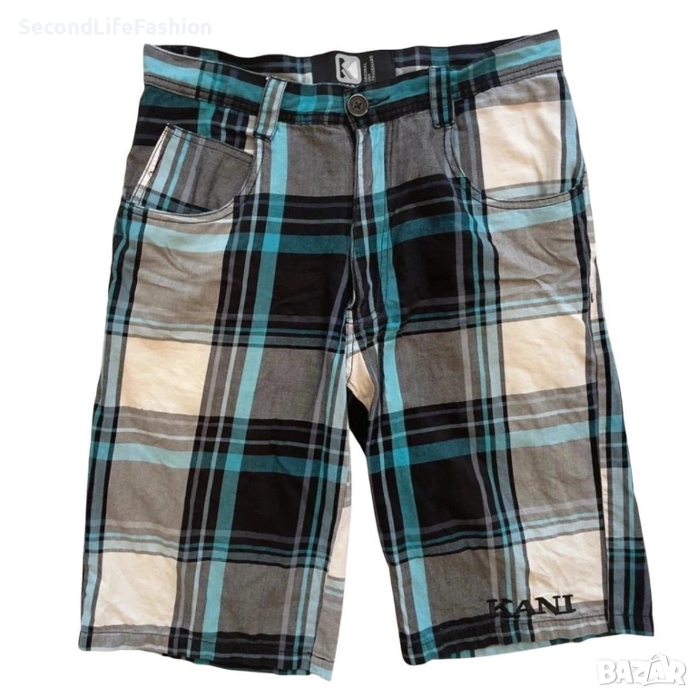 Мъжки къси панталони  Karl Kani с винтидж каре размер 28 син цвят, снимка 1