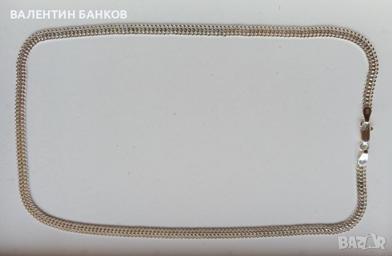 Сребърен синджир с плоска тройна плетка, снимка 1