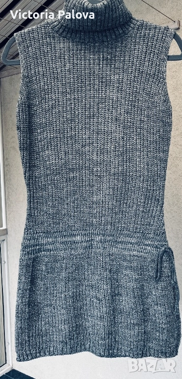 Луксозна плетена рокля-пуловер с поло яка Италия, снимка 1