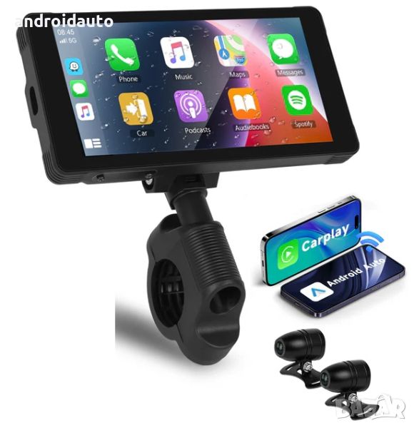 Безжичен CarPlay/AndroidAuto монитор с видеорегистратор за мотоциклет, снимка 1