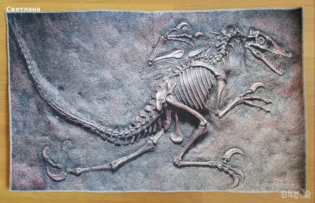 Велурен килим Fossil Art 3D Dinosaur, 47x77 см, снимка 1