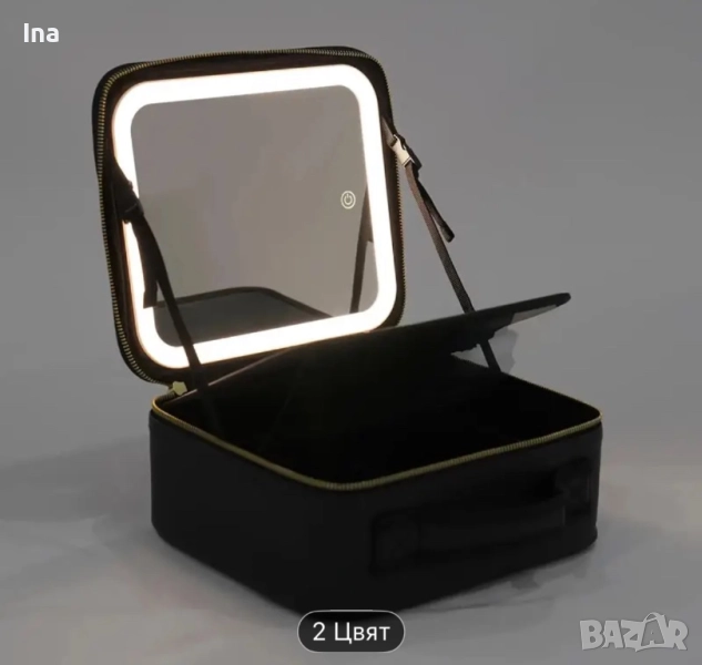 Лед огледало с три светлини козметична чантичка за път , снимка 1