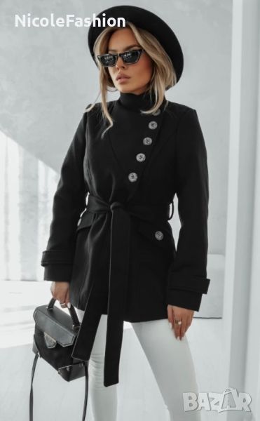 Елегантно палто с копчета в черно  , снимка 1