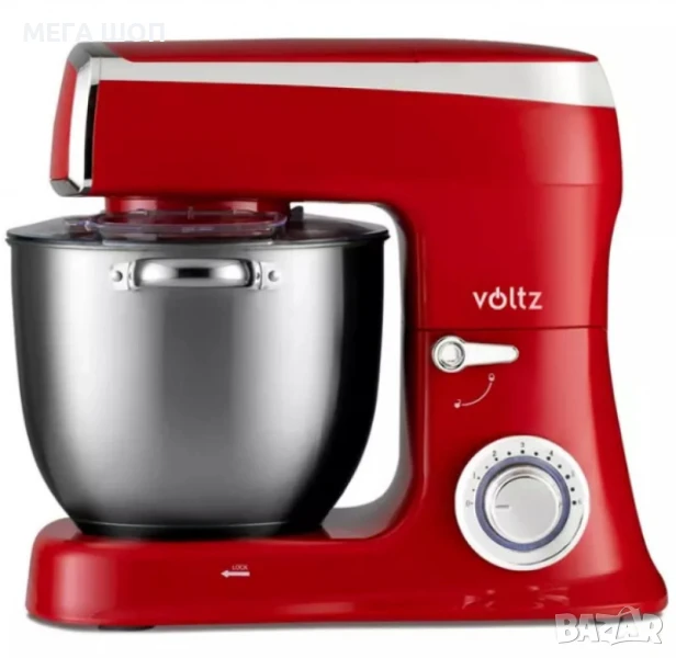 Планетарен миксер с купа от инокс Voltz, 2100W, 7.5 литра, 3 бъркалки, 6 степени + Pulse, снимка 1