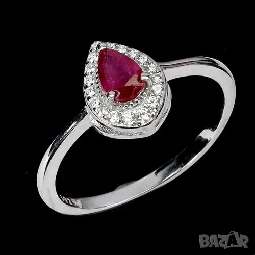 925 сребърен пръстен с червен рубин от Мадагаскар 6х4мм, подходящ за подарък, снимка 1