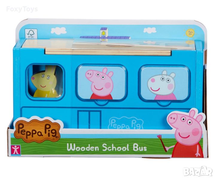 Дървена играчка за сортиране Училищен автобус Peppa Pig, снимка 1