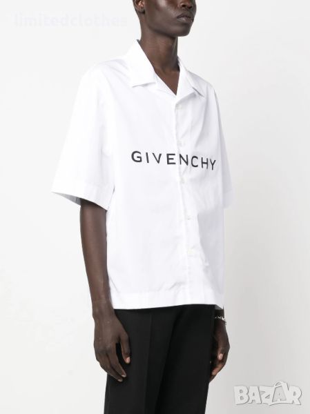 GIVENCHY White Short Fit Logo Print Мъжка Риза с Къс Ръкав size 42 (XL), снимка 1