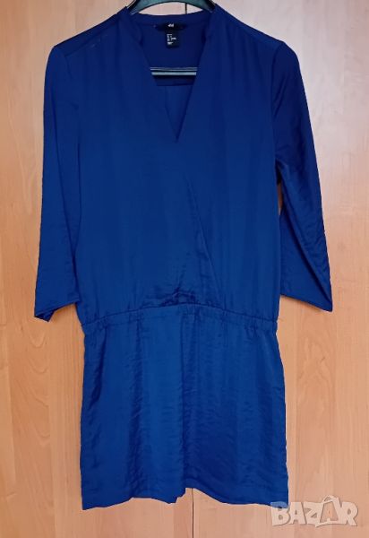 Синя сатенена рокля, снимка 1