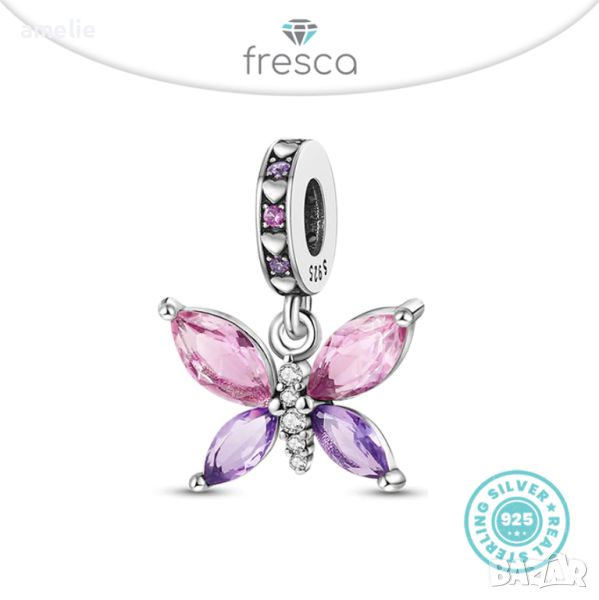 Талисман Fresca по модел тип Пандора сребро 925 Pandora Elegant Butterfly Charm. Колекция Amélie, снимка 1