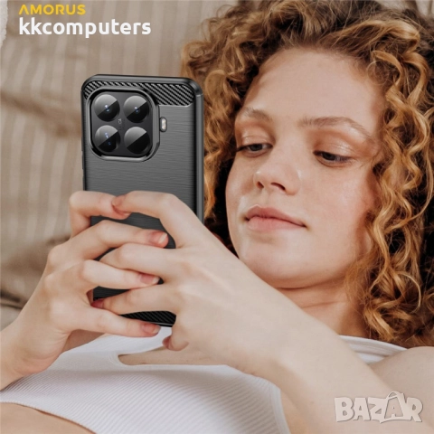 Защитен калъф AMORUS за Xiaomi 15T Pro | TPU, Въглеродна текстура | Вкл. Протектор | Черен, Червен, , снимка 8 - Резервни части за телефони - 52360934