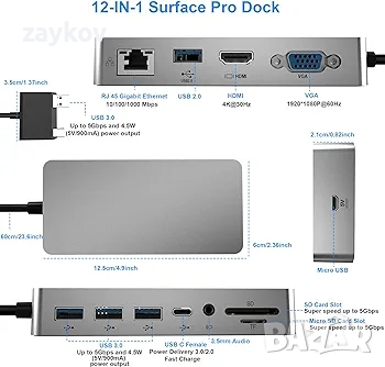 Surface Pro Dock само за Surface Pro 4/Pro 5/Pro 6 USB хъб с Gigabit Ethernet порт, HDMI VGA 4K , снимка 3 - Друга електроника - 44975966