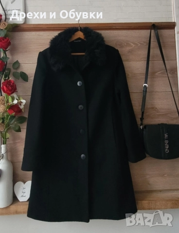 Черно палто с пухена яка, снимка 6 - Палта, манта - 52255853