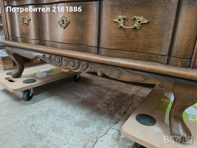 Дъбово писалище с месингови дръжки , снимка 3 - Шкафове - 54100041