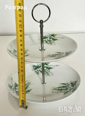 Двуетажна порцеланова поставка с декор момини сълзи, снимка 5 - Прибори за хранене, готвене и сервиране - 53018608