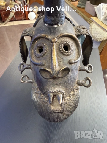 Африканска бронзова фигура/камбана Бенин №7955 , снимка 3 - Антикварни и старинни предмети - 53825140