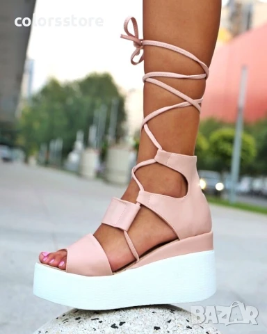 Сандали на платформа - пудра кожа с бяло ходило - 307 , снимка 2 - Сандали - 51071689