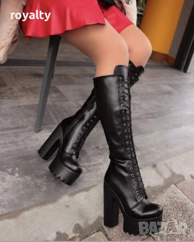 Ботуши на ток - черна кожа