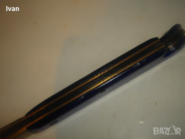 Българска Соц ножка 19,5см ножче туристическо джобно с отварачка и дръжка от син тюркоазен каталин, снимка 11 - Антикварни и старинни предмети - 53420385