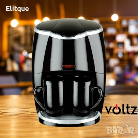 Кафеварка Rosberg Voltz 450W с две чаши, Черна, 2 ГОДИНИ ГАРАНЦИЯ