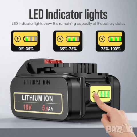 ASUNCELL 2 броя литиево-йонни батерии 5.5Ah 18V за инструменти Dewalt, снимка 3 - Други инструменти - 52846950