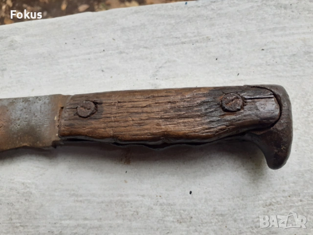 Стар масивен кован военен боен нож мачете ПСВ маркировка, снимка 3 - Антикварни и старинни предмети - 53270243