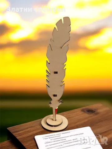 Стилна дървена поставка за химикал – Перото на вдъхновението 🪶, снимка 2 - Декорация за дома - 49874039