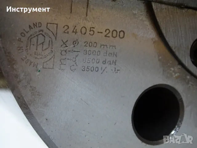 Клинозатегателен патронник Ф 200mm Bison 3-jaw power chuck+фланец, снимка 4 - Резервни части за машини - 49929288