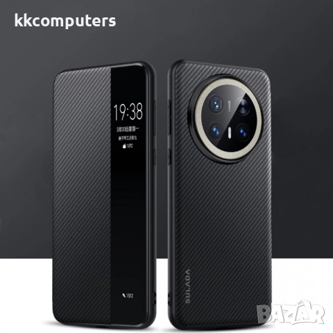 Калъф SULADA Kevlar за Huawei Mate 70 Pro / Mate 70 Pro+ – смарт капак с прозорец, кожена текстура и