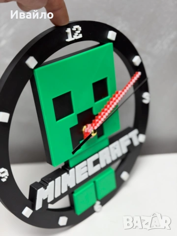 3D Принтиран Стенен Часовник Minecraft Creeper, снимка 2 - Ръчно изработени сувенири - 54053131