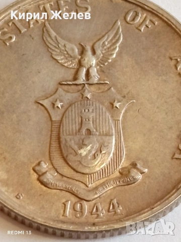 Сребърна монета 5 сентавос 1944г. Филипините Администрация на САЩ 48038, снимка 3 - Нумизматика и бонистика - 53779015