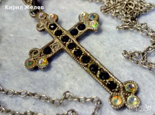 СТАР СРЕБЪРЕН КРЪСТ СРЕБРО 925 с ФАСЕТИРАНИ КРИСТАЛИ и СРЕБЪРНА ВЕРИЖКА с НУЖДА от ЗАКОПЧАЛКА 22266, снимка 14 - Антикварни и старинни предмети - 49913121