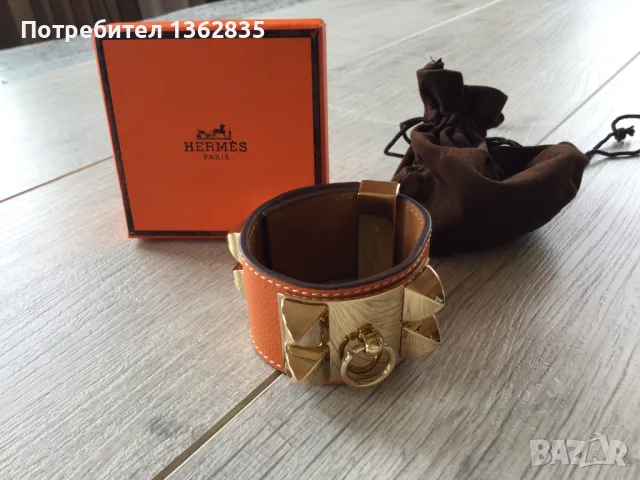 НОВА оранжева гривна от естествена кожа HERMES Paris Collier de Chien, снимка 6 - Гривни - 47129137