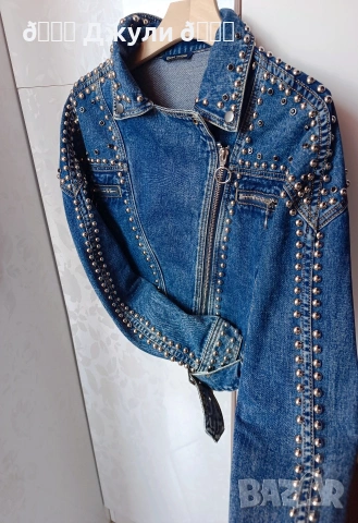 Ефектно яке от деним с камъни и капси, снимка 3 - Якета - 54031209