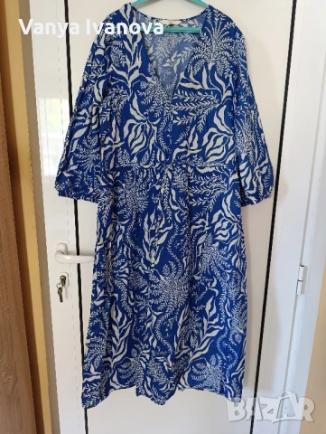 H&M  рокля в бяло и синьо от памук, снимка 5 - Рокли - 51079920