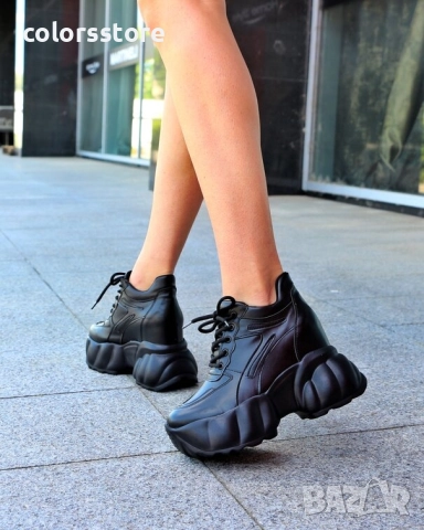 Кецове на платформа - черна кожа - PA90, снимка 2 - Кецове - 52957249
