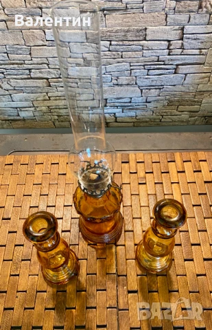 #0005# Комплект: Керосинова лампа и 2 свещника. Франция. Винтидж., снимка 2 - Антикварни и старинни предмети - 50469243