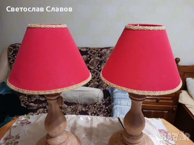 Комплект настолни /нощни/ лампи със стойки от натурален дъб , снимка 2 - Настолни лампи - 52405161