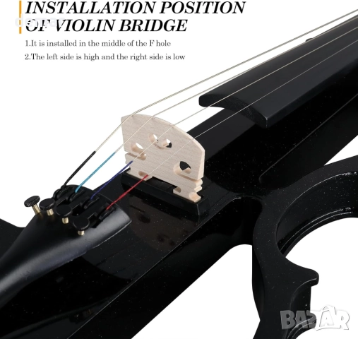 LALAHO Електрическа цигулка в пълен размер, абаносови фитинги, черна, снимка 2 - Струнни инструменти - 52413653