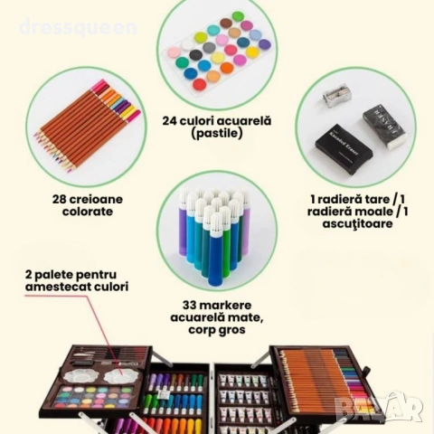 4720 Детски куфар за рисуване с дръжка 145 части, снимка 5 - Рисуване и оцветяване - 53772517