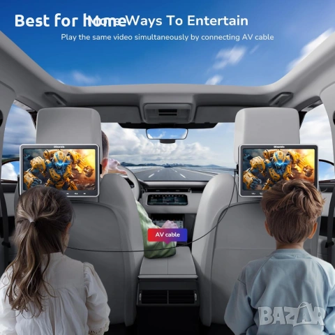GOnavidio 10.1" двоен DVD плейър за кола за деца с HDMI вход, 2 слушалки, монтажна скоба, снимка 4 - Друга електроника - 54192053