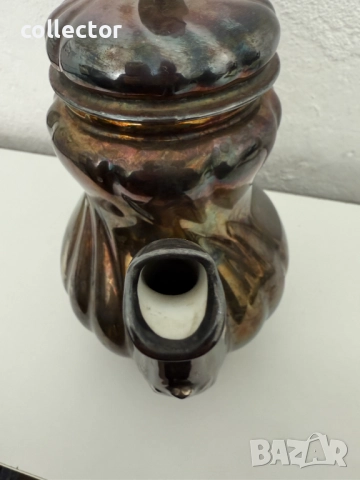 Порцеланов чайник със сребърно фолио -  Carl Magnus Hutschenreuther №7602, снимка 4 - Антикварни и старинни предмети - 52366762