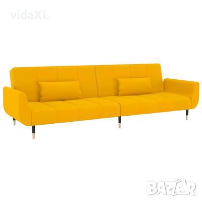 vidaXL 2-местно разтегателно канапе с две възглавници, жълто, кадифе（SKU:337635
