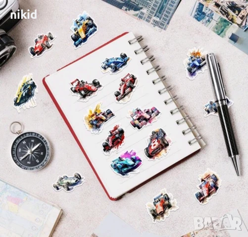 50 бр Рали Формула Автомобил кола самозалепващи лепенки стикери за украса декор картонена торта и др, снимка 5 - Други - 51322328